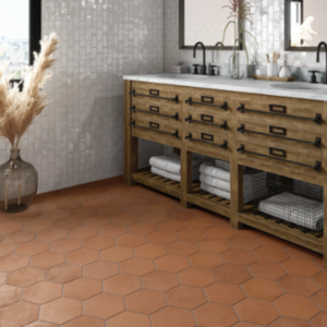 Terracotta Red Plain Surface Hexagon Unglazed Terracotta Clay Floor Tile