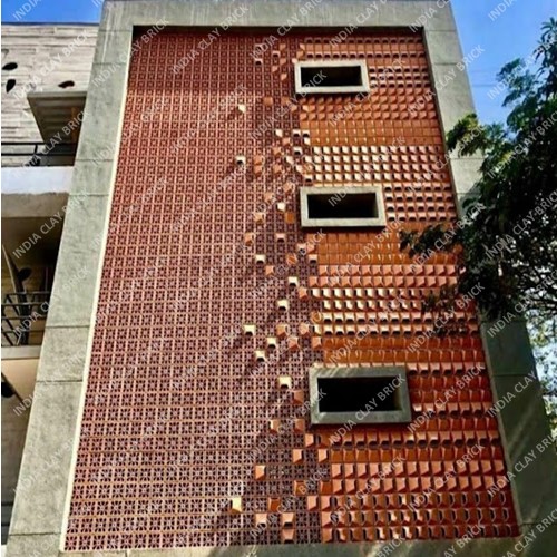 Natural Terracotta Clay Camp Petal Random Mix Screen Block Exterior Elevation Wall Jali